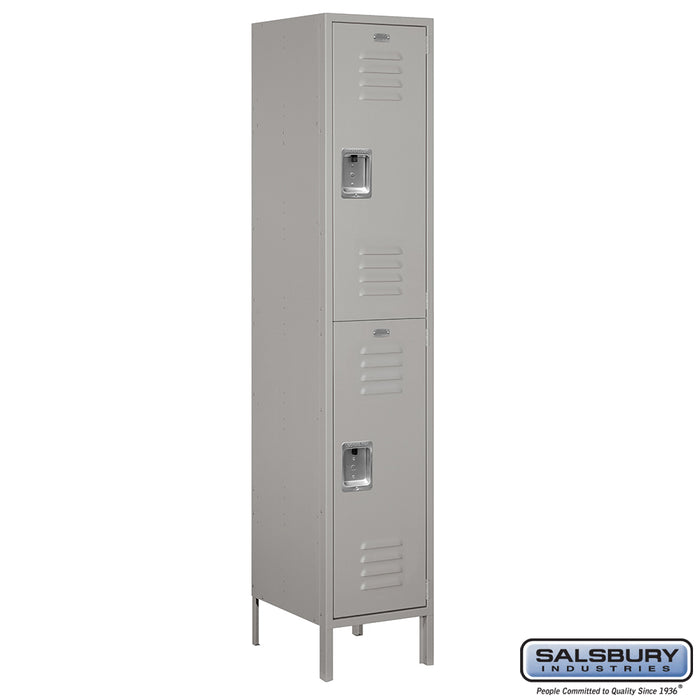 Salsbury 18" Wide Double Tier Standard Metal Locker - 1 Wide - 6 Feet High - 18 Inches Deep - Gray - Assembled - Sweatfully