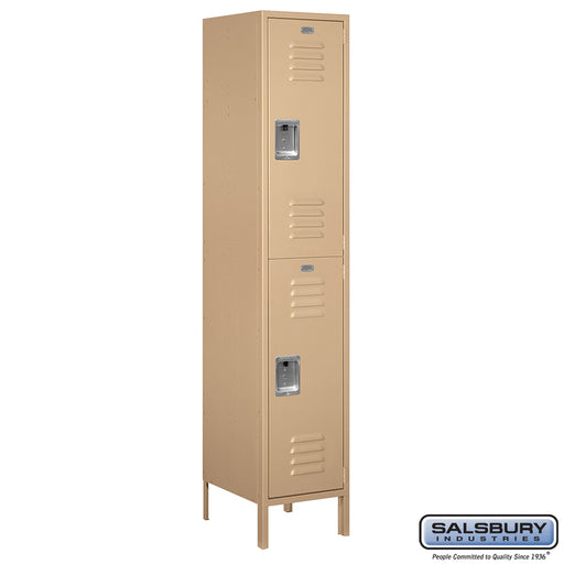 Salsbury 18" Wide Double Tier Standard Metal Locker - 1 Wide - 6 Feet High - 18 Inches Deep - Tan - Assembled - Sweatfully