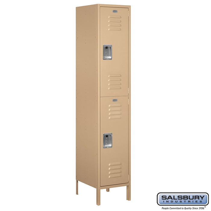 Salsbury 18" Wide Double Tier Standard Metal Locker - 1 Wide - 6 Feet High - 18 Inches Deep - Tan - Unassembled - Sweatfully