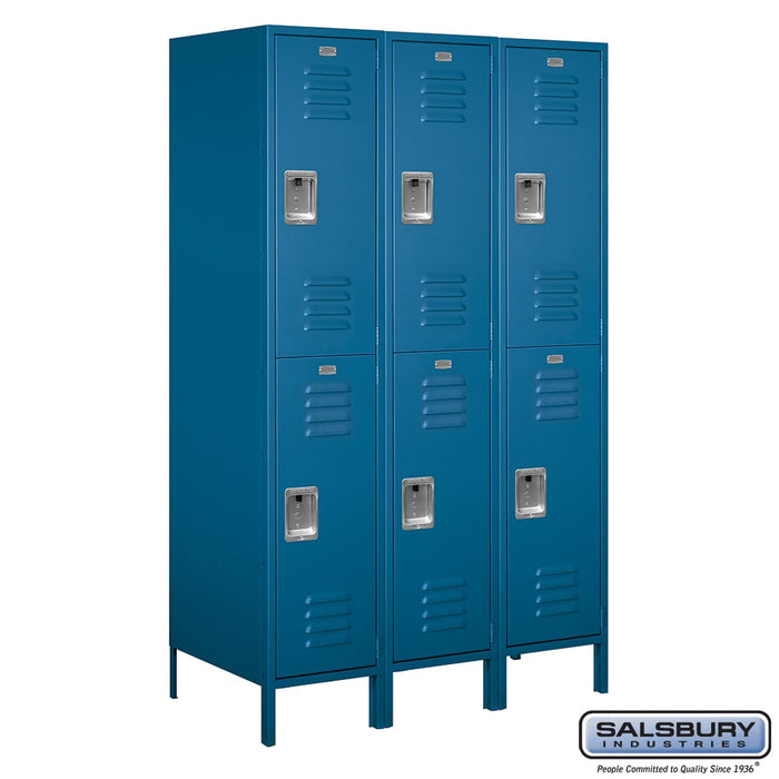 Salsbury 18" Wide Double Tier Standard Metal Locker - 3 Wide - 6 Feet High - 21 Inches Deep - Blue - Unassembled - Sweatfully