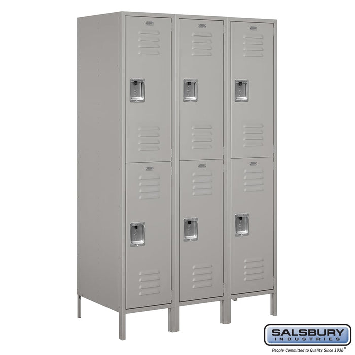 Salsbury 18" Wide Double Tier Standard Metal Locker - 3 Wide - 6 Feet High - 21 Inches Deep - Gray - Unassembled - Sweatfully