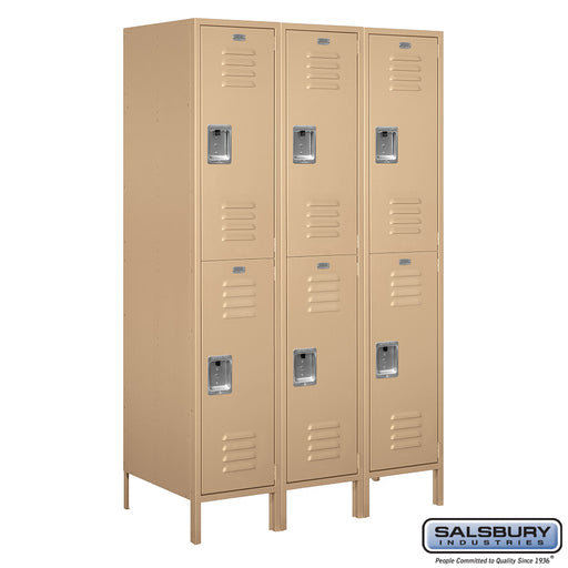 Salsbury 18" Wide Double Tier Standard Metal Locker - 3 Wide - 6 Feet High - 21 Inches Deep - Tan - Unassembled - Sweatfully