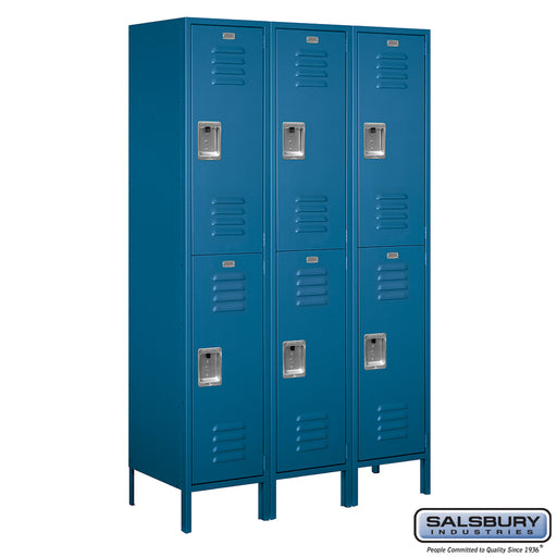 Salsbury 18" Wide Double Tier Standard Metal Locker - 3 Wide - 6 Feet High - 18 Inches Deep - Blue - Unassembled - Sweatfully