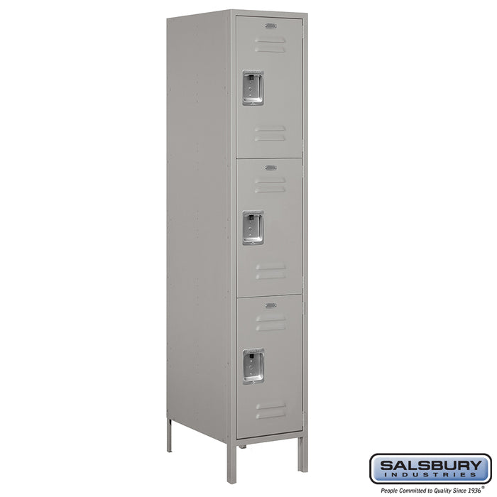 Salsbury 18" Wide Triple Tier Standard Metal Locker - 1 Wide - 6 Feet High - 21 Inches Deep - Gray - Assembled - Sweatfully