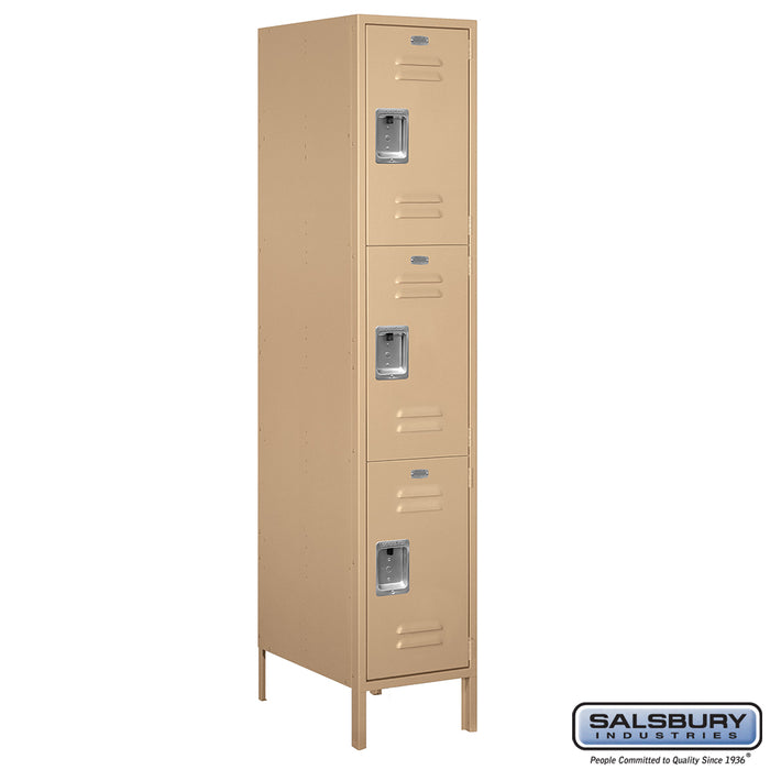 Salsbury 18" Wide Triple Tier Standard Metal Locker - 1 Wide - 6 Feet High - 21 Inches Deep - Tan - Assembled - Sweatfully