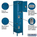 Salsbury 18" Wide Triple Tier Standard Metal Locker - 1 Wide - 6 Feet High - 18 Inches Deep - Blue - Unassembled - Sweatfully