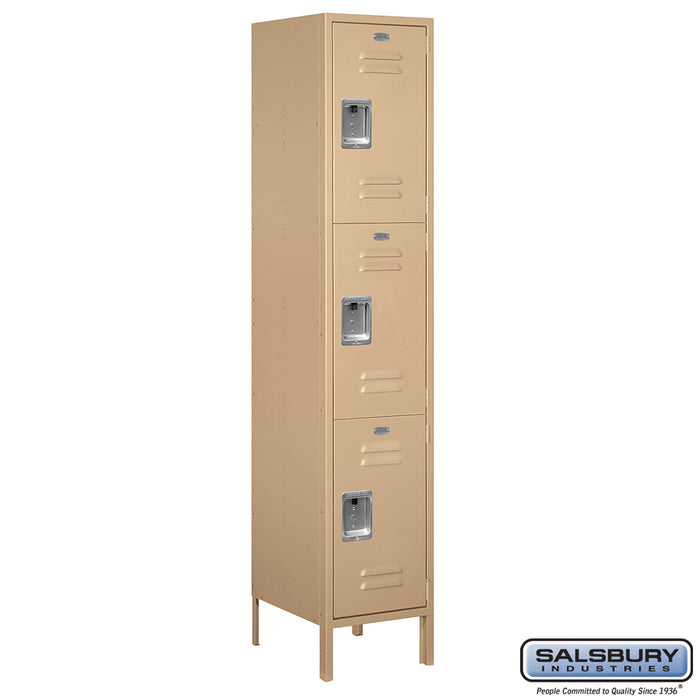 Salsbury 18" Wide Triple Tier Standard Metal Locker - 1 Wide - 6 Feet High - 18 Inches Deep - Tan - Unassembled - Sweatfully