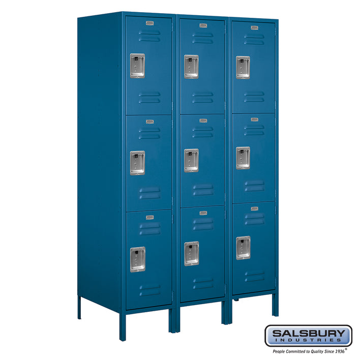 Salsbury 18" Wide Triple Tier Standard Metal Locker - 3 Wide - 6 Feet High - 21 Inches Deep - Blue - Unassembled - Sweatfully