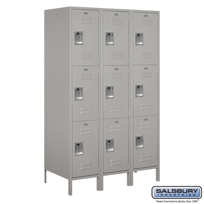 Salsbury 18" Wide Triple Tier Standard Metal Locker - 3 Wide - 6 Feet High - 21 Inches Deep - Gray - Unassembled - Sweatfully