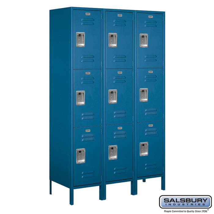 Salsbury 18" Wide Triple Tier Standard Metal Locker - 3 Wide - 6 Feet High - 18 Inches Deep - Blue - Unassembled - Sweatfully