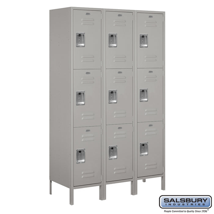 Salsbury 18" Wide Triple Tier Standard Metal Locker - 3 Wide - 6 Feet High - 18 Inches Deep - Gray - Assembled - Sweatfully