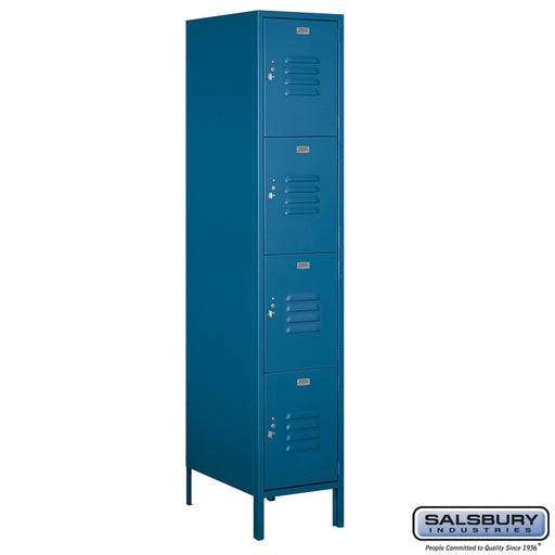 Salsbury 18" Wide Four Tier Standard Metal Locker - 1 Wide - 6 Feet High - 21 Inches Deep - Blue - Unassembled - Sweatfully