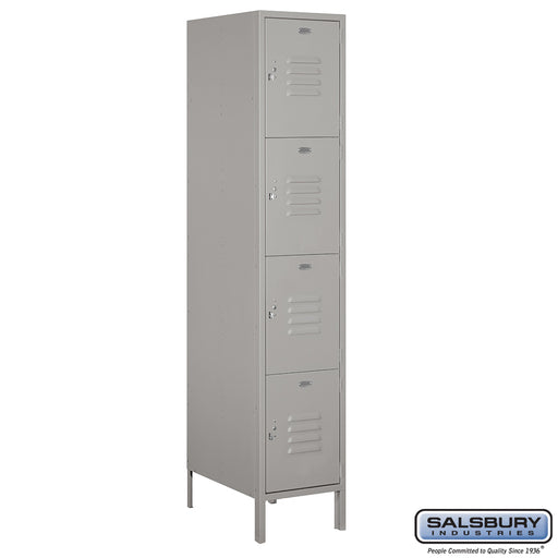 Salsbury 18" Wide Four Tier Standard Metal Locker - 1 Wide - 6 Feet High - 21 Inches Deep - Gray - Unassembled - Sweatfully