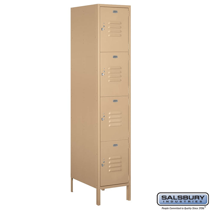Salsbury 18" Wide Four Tier Standard Metal Locker - 1 Wide - 6 Feet High - 21 Inches Deep - Tan - Assembled - Sweatfully