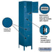 Salsbury 18" Wide Four Tier Standard Metal Locker - 1 Wide - 6 Feet High - 18 Inches Deep - Blue - Assembled - Sweatfully