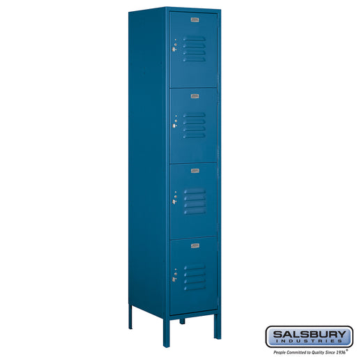 Salsbury 18" Wide Four Tier Standard Metal Locker - 1 Wide - 6 Feet High - 18 Inches Deep - Blue - Unassembled - Sweatfully