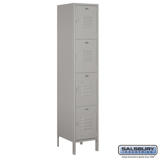 Salsbury 18" Wide Four Tier Standard Metal Locker - 1 Wide - 6 Feet High - 18 Inches Deep - Gray - Unassembled - Sweatfully