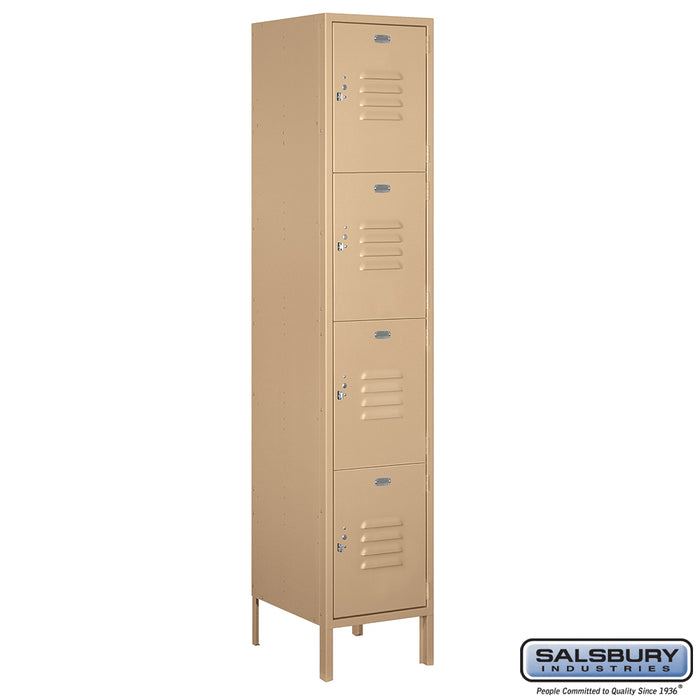 Salsbury 18" Wide Four Tier Standard Metal Locker - 1 Wide - 6 Feet High - 18 Inches Deep - Tan - Assembled - Sweatfully