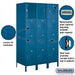 Salsbury 18" Wide Four Tier Standard Metal Locker - 3 Wide - 6 Feet High - 21 Inches Deep - Blue - Assembled - Sweatfully