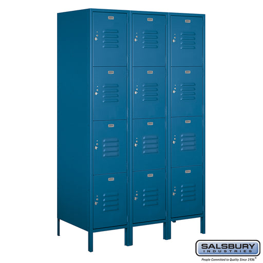 Salsbury 18" Wide Four Tier Standard Metal Locker - 3 Wide - 6 Feet High - 21 Inches Deep - Blue - Unassembled - Sweatfully