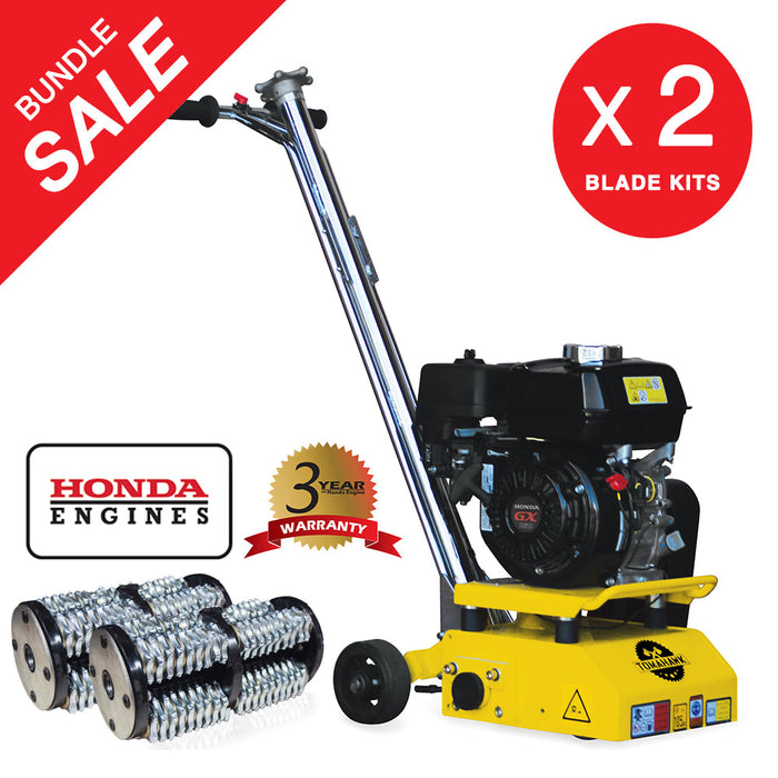 8” Gas Concrete Scarifier Planer Grinder with 5.5 HP Honda Engine Blade Bundle - Sweatfully