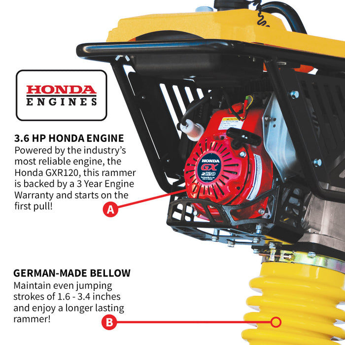 PRE ORDER: 3.6HP Honda Vibratory Rammer Jumping Jack Tamper with Honda GXR120 Engine Impact Force 3,550 lbs/ft - Sweatfully