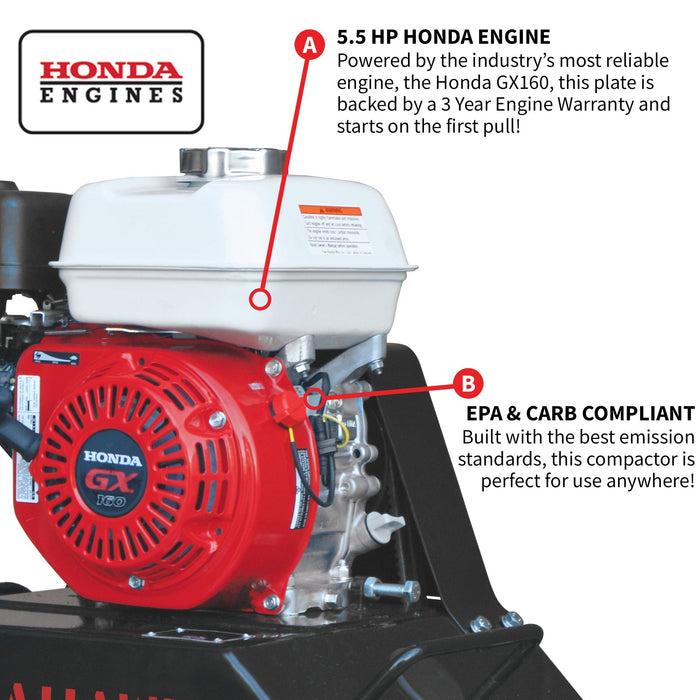 5.5 HP Honda Vibratory Plate Compactor Tamper for Ground, Gravel, Dirt, Asphalt, Compaction - Sweatfully