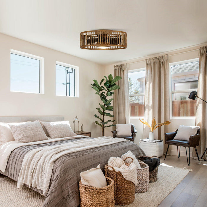20" Farmhouse DC Motor Flush Mount Reversible Ceiling Fan with LED Lighting and Remote Control - Sweatfully