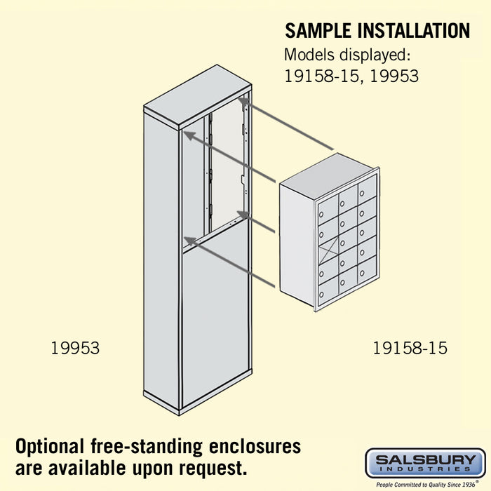 Salsbury Recessed Mounted Cell Phone Storage Locker with 15 A Doors (14 usable) in Sandstone - Keyed Locks - Sweatfully