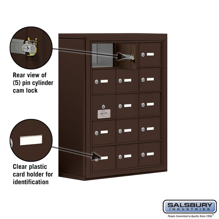 Salsbury Surface Mounted Cell Phone Storage Locker with 15 A Doors (14 usable) in Bronze - Keyed Locks - Sweatfully