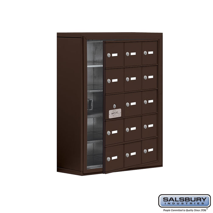 Salsbury Surface Mounted Cell Phone Storage Locker with 15 A Doors (14 usable) in Bronze - Keyed Locks - Sweatfully