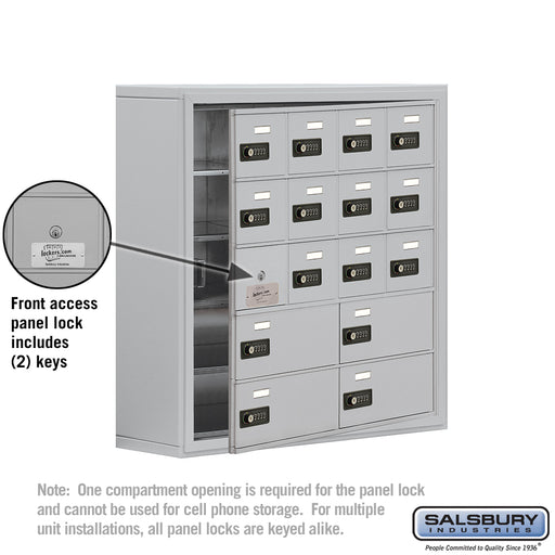 Salsbury Surface Mounted Cell Phone Locker with 12 A Doors (11 usable) 4 B Doors in Aluminum - Resettable Combination Locks - Sweatfully