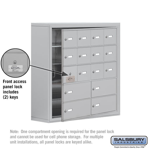 Salsbury Surface Mounted Cell Phone Locker with 12 A Doors (11 usable) 4 B Doors in Aluminum - Keyed Locks - Sweatfully