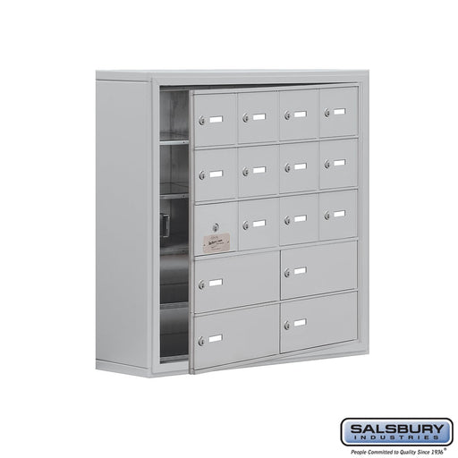 Salsbury Surface Mounted Cell Phone Locker with 12 A Doors (11 usable) 4 B Doors in Aluminum - Keyed Locks - Sweatfully