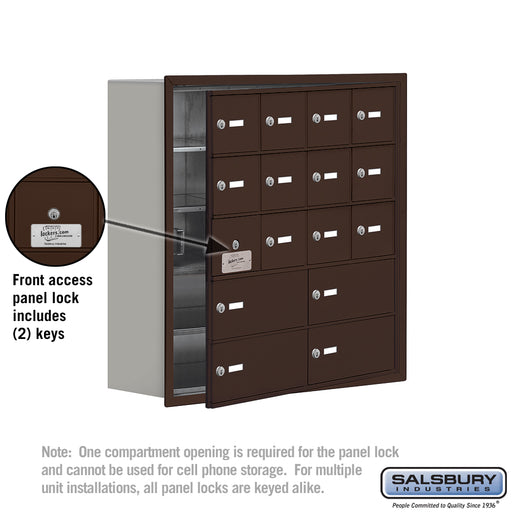Salsbury Recessed Mounted Cell Phone Locker with 12 A Doors (11 usable) 4 B Doors in Bronze - Keyed Locks - Sweatfully