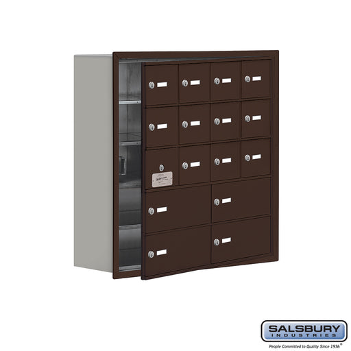 Salsbury Recessed Mounted Cell Phone Locker with 12 A Doors (11 usable) 4 B Doors in Bronze - Keyed Locks - Sweatfully
