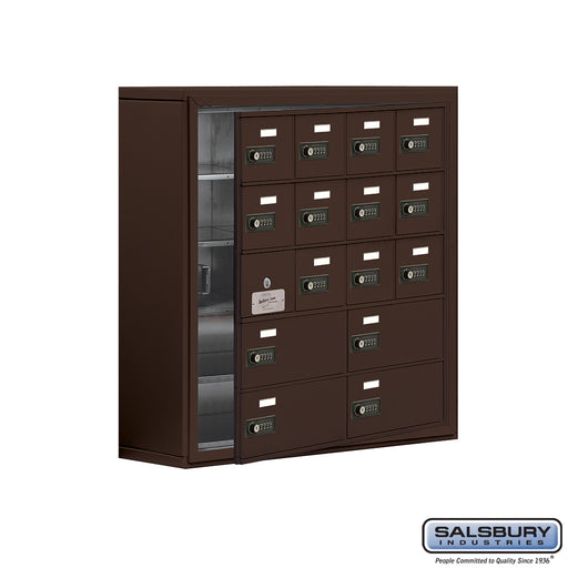 Salsbury Surface Mounted Cell Phone Locker with 12 A Doors (11 usable) 4 B Doors in Bronze - Resettable Combination Locks - Sweatfully