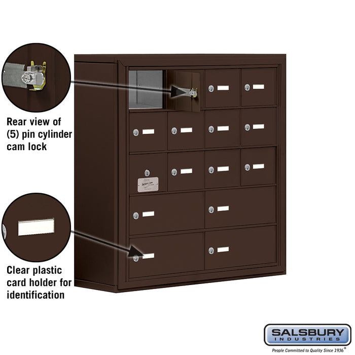 Salsbury Surface Mounted Cell Phone Locker with 12 A Doors (11 usable) 4 B Doors in Bronze - Keyed Locks - Sweatfully