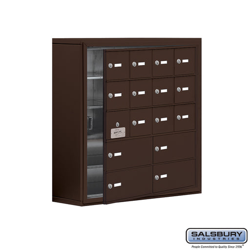 Salsbury Surface Mounted Cell Phone Locker with 12 A Doors (11 usable) 4 B Doors in Bronze - Keyed Locks - Sweatfully