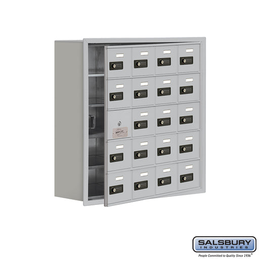 Salsbury Recessed Mounted Cell Phone Storage Locker with 20 A Doors (19 usable) in Aluminum - Resettable Combination Locks - Sweatfully