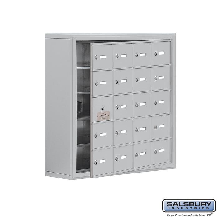 Salsbury Surface Mounted Cell Phone Storage Locker with 20 A Doors (19 usable) in Aluminum - Keyed Locks - Sweatfully