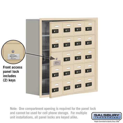 Salsbury Recessed Mounted Cell Phone Storage Locker with 20 A Doors (19 usable) in Sandstone - Resettable Combination Locks - Sweatfully