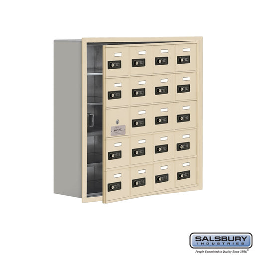 Salsbury Recessed Mounted Cell Phone Storage Locker with 20 A Doors (19 usable) in Sandstone - Resettable Combination Locks - Sweatfully