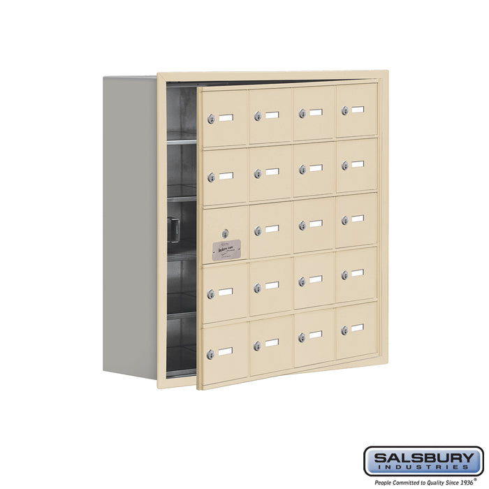 Salsbury Recessed Mounted Cell Phone Storage Locker with 20 A Doors (19 usable) in Sandstone - Keyed Locks - Sweatfully