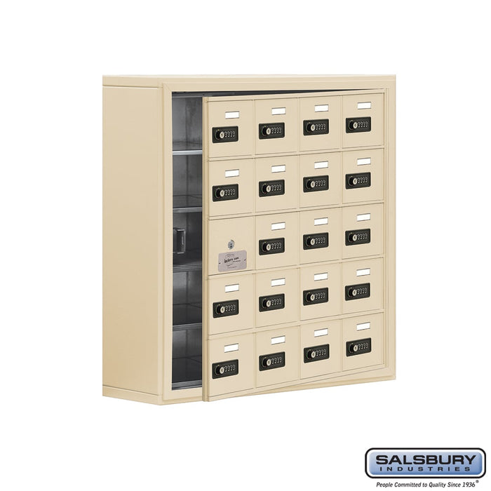 Salsbury Surface Mounted Cell Phone Storage Locker with 20 A Doors (19 usable) in Sandstone - Resettable Combination Locks - Sweatfully
