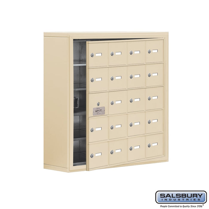 Salsbury Surface Mounted Cell Phone Storage Locker with 20 A Doors (19 usable) in Sandstone - Keyed Locks - Sweatfully