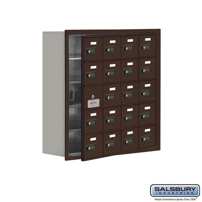 Salsbury Recessed Mounted Cell Phone Storage Locker with 20 A Doors (19 usable) in Bronze - Resettable Combination Locks - Sweatfully