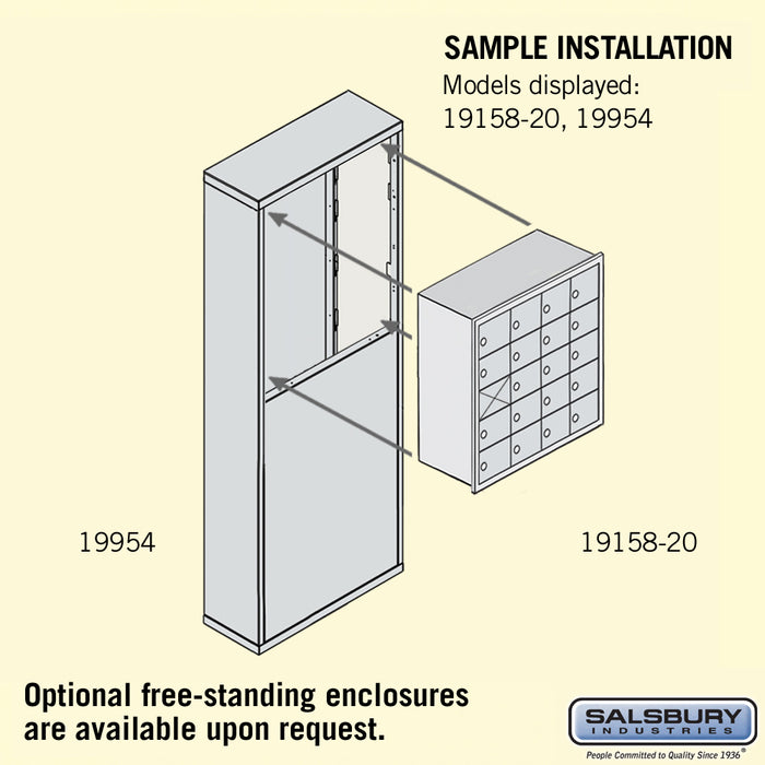 Salsbury Recessed Mounted Cell Phone Storage Locker with 20 A Doors (19 usable) in Bronze - Keyed Locks - Sweatfully