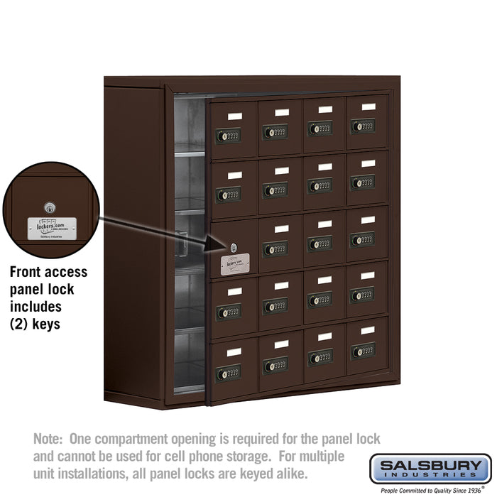 Salsbury Surface Mounted Cell Phone Storage Locker with 20 A Doors (19 usable) in Bronze - Resettable Combination Locks - Sweatfully
