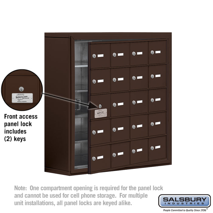 Salsbury Surface Mounted Cell Phone Storage Locker with 20 A Doors (19 usable) in Bronze - Keyed Locks - Sweatfully